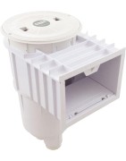 Concrete pool inground skimmer includes white lid, frame and basket